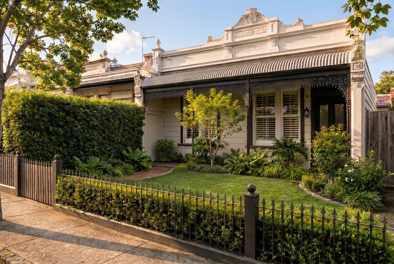 Melbourne home with a well-kept front lawn and garden